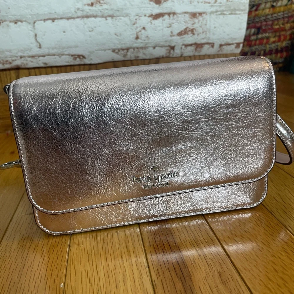 Kate Spade Rose Gold Madison Crossbody Bag with Chain and leather Strap